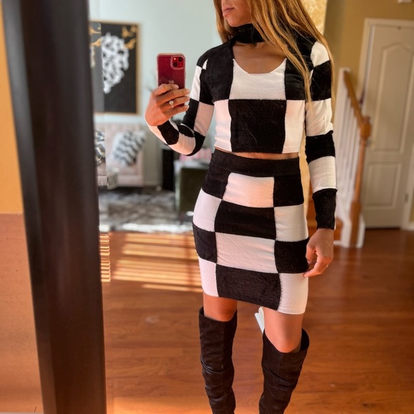 Black & White Make a Move Fuzzy Sweater Skirt Set by Fashion Nova - Picture 10 of 12